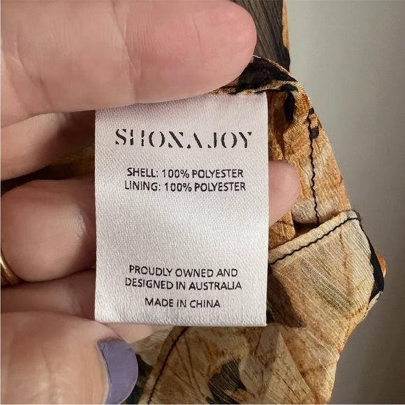 Shona Joy Henrietta High Neck Ruched Blouse Black Floral Gold Revolve Top Shirt - Picture 4 of 5